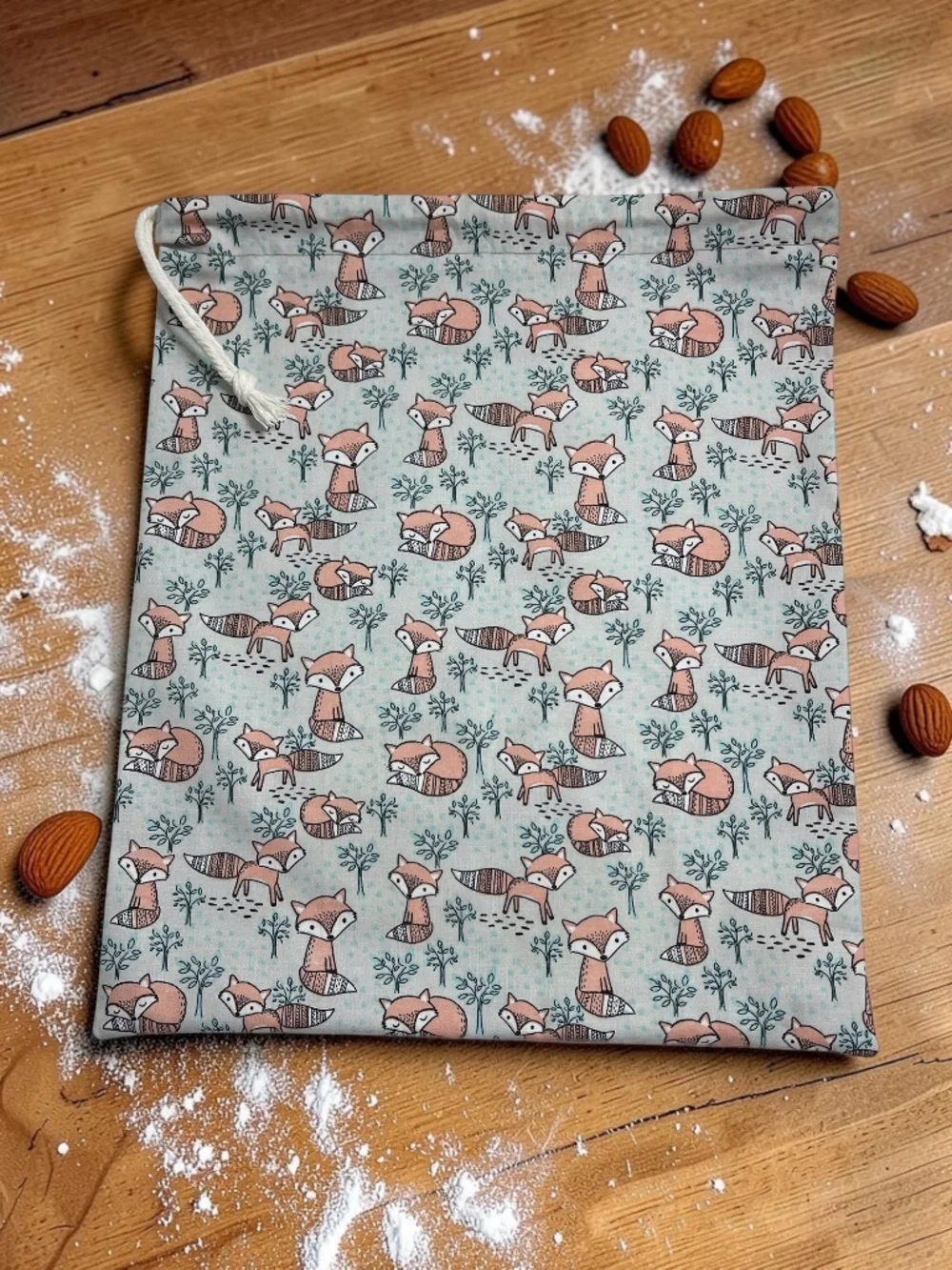 Woodland Fox Reusable Bread Bag, Baby Fox Sourdough Cotton Bread Storage Bag